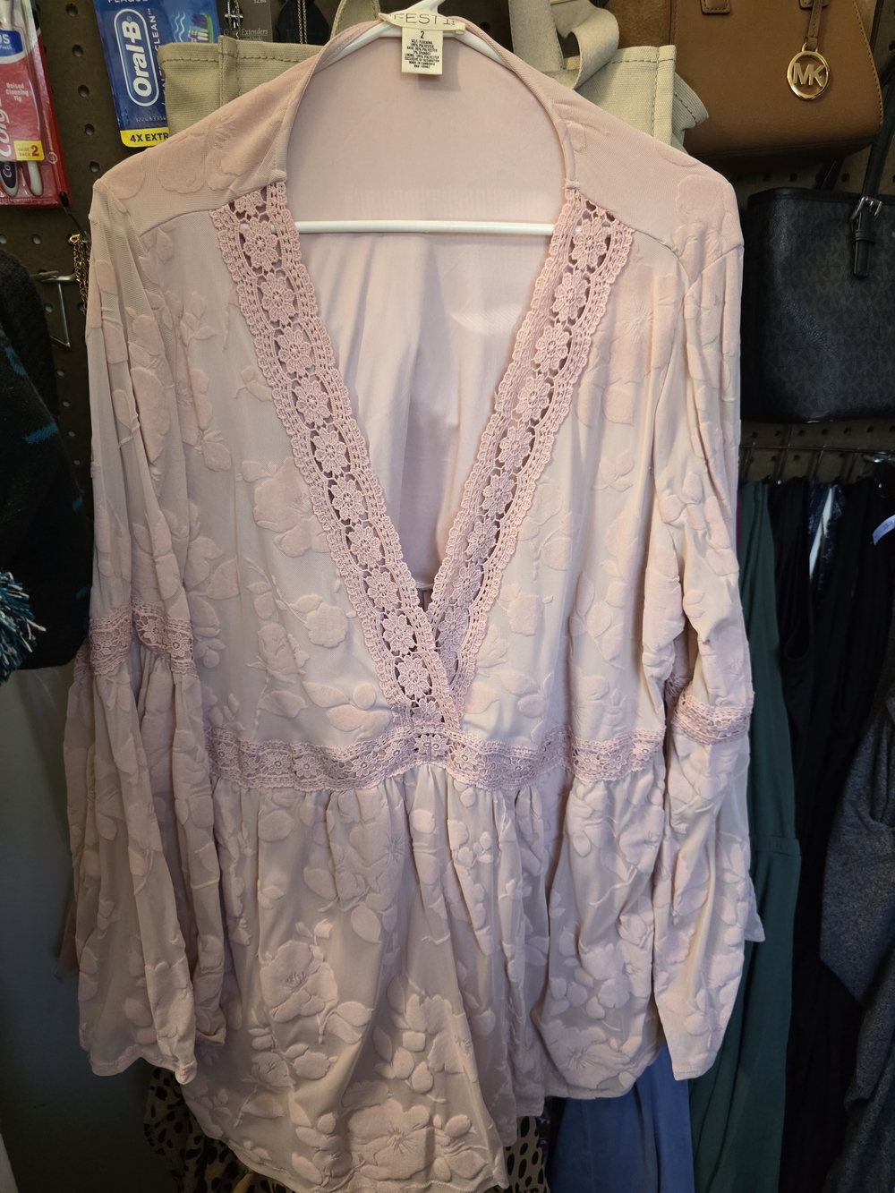 torrid Pale Pink Lace Trim V-Neck Floral Blouse